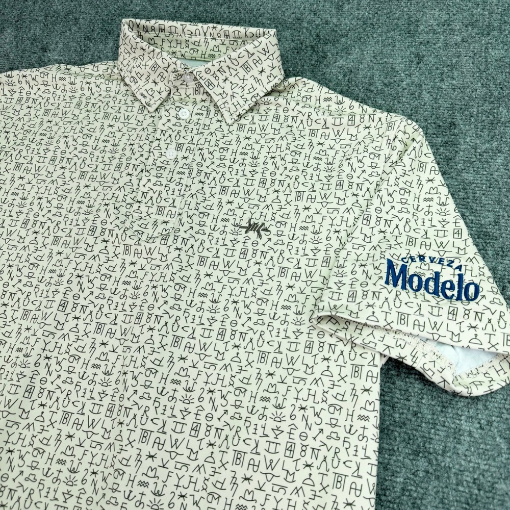 Texas Standard Polo Shirt Mens Medium Cream Chisholm Traditions Stretch Modelo
